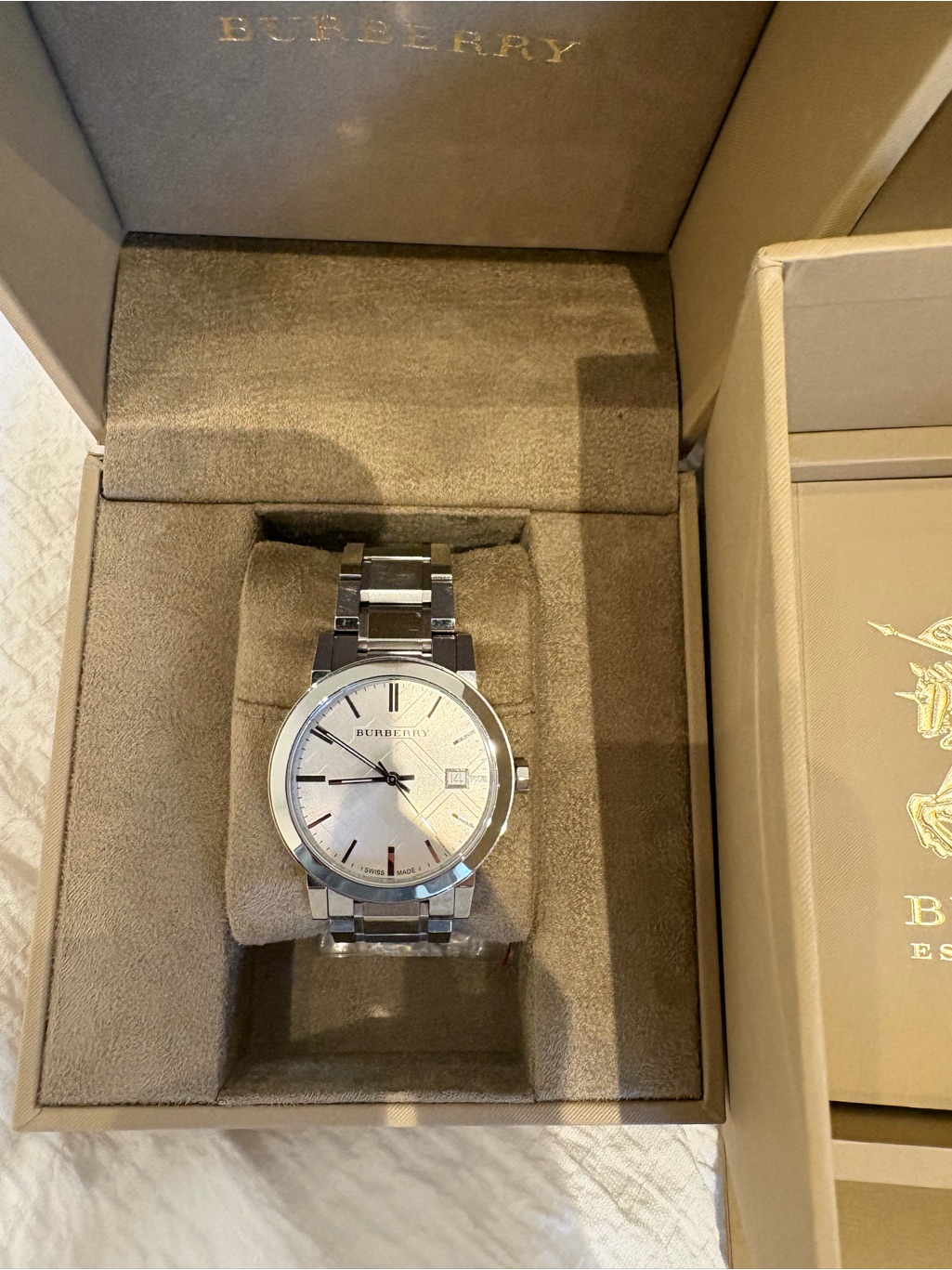 Burberry Silver Stainless Steel Bracelet Watch With White Dial